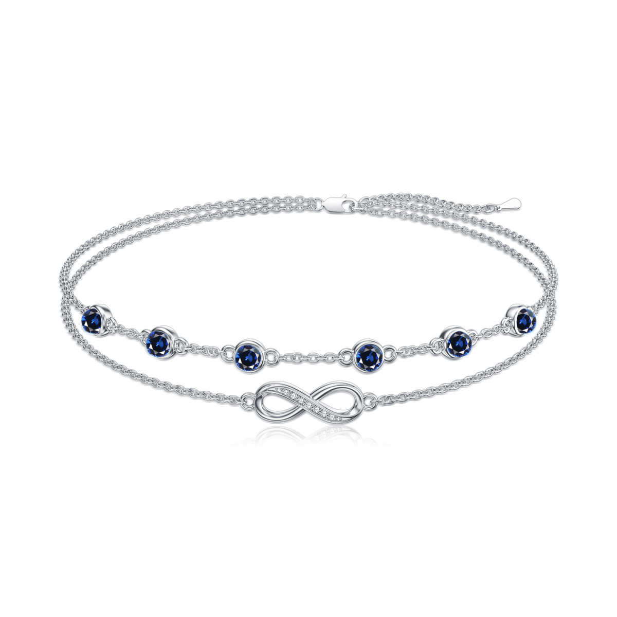 Sterling Silver Cubic Zirconia September Birthstone Infinity Symbol Multi-layered Anklet-1