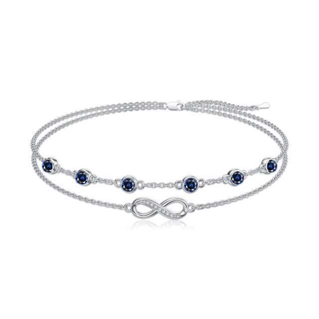 Cavigliera multistrato con simbolo dell'infinito e pietra portafortuna di settembre in argento sterling con zirconia cubica-1