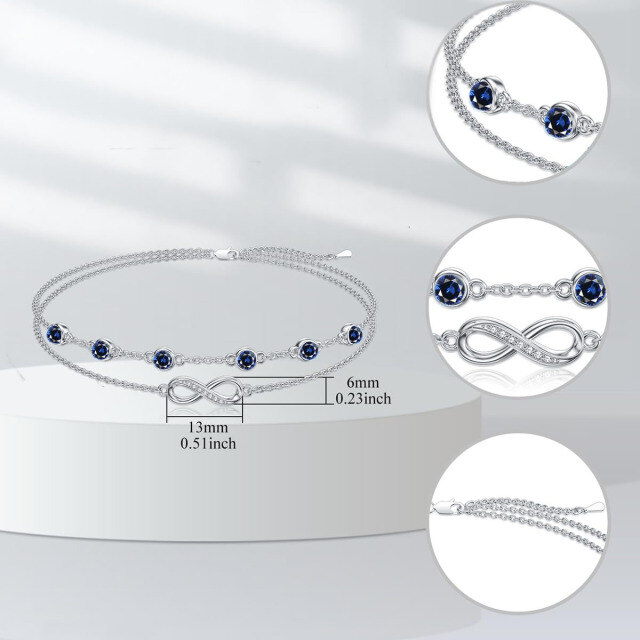 Cavigliera multistrato con simbolo dell'infinito e pietra portafortuna di settembre in argento sterling con zirconia cubica-4