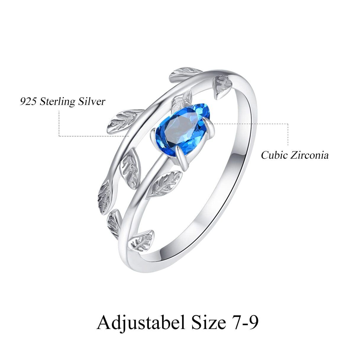 Offener Ring aus Sterlingsilber mit Geburtsstein für September und Blättern in Birnenform mit Zirkonia-4