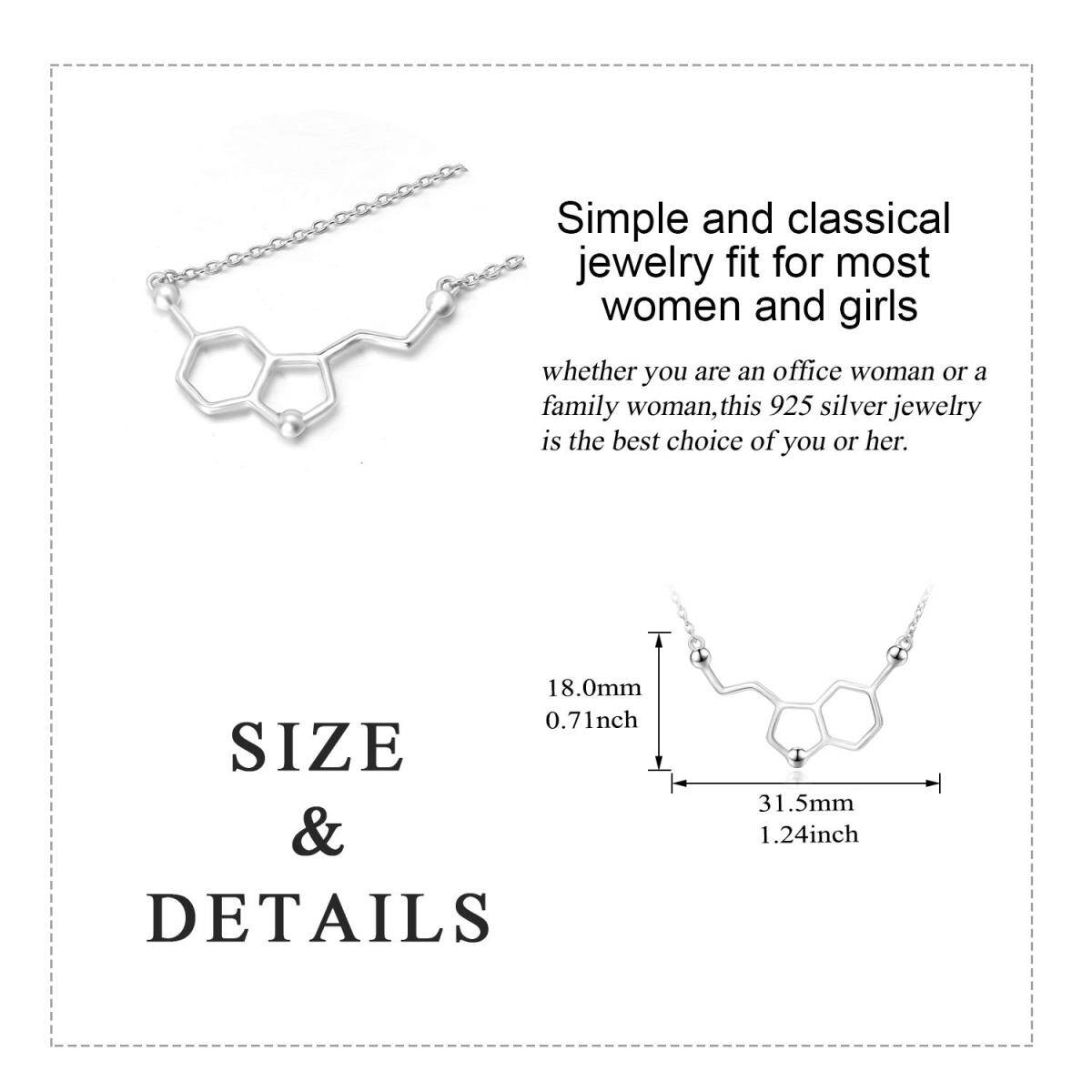 Sterling Silver Serotonin Molecule Pendant Necklace-7