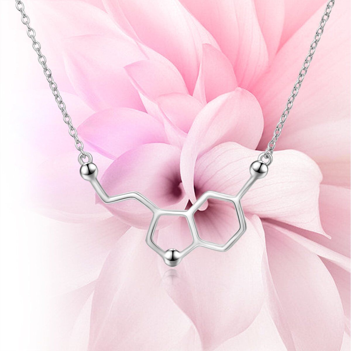 Sterling Silver Serotonin Molecule Pendant Necklace-8