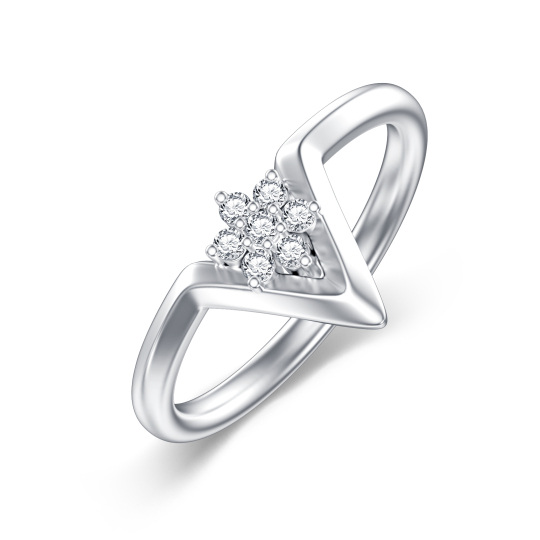 Sterling Silver V Shaped Lab Created Diamond Ring