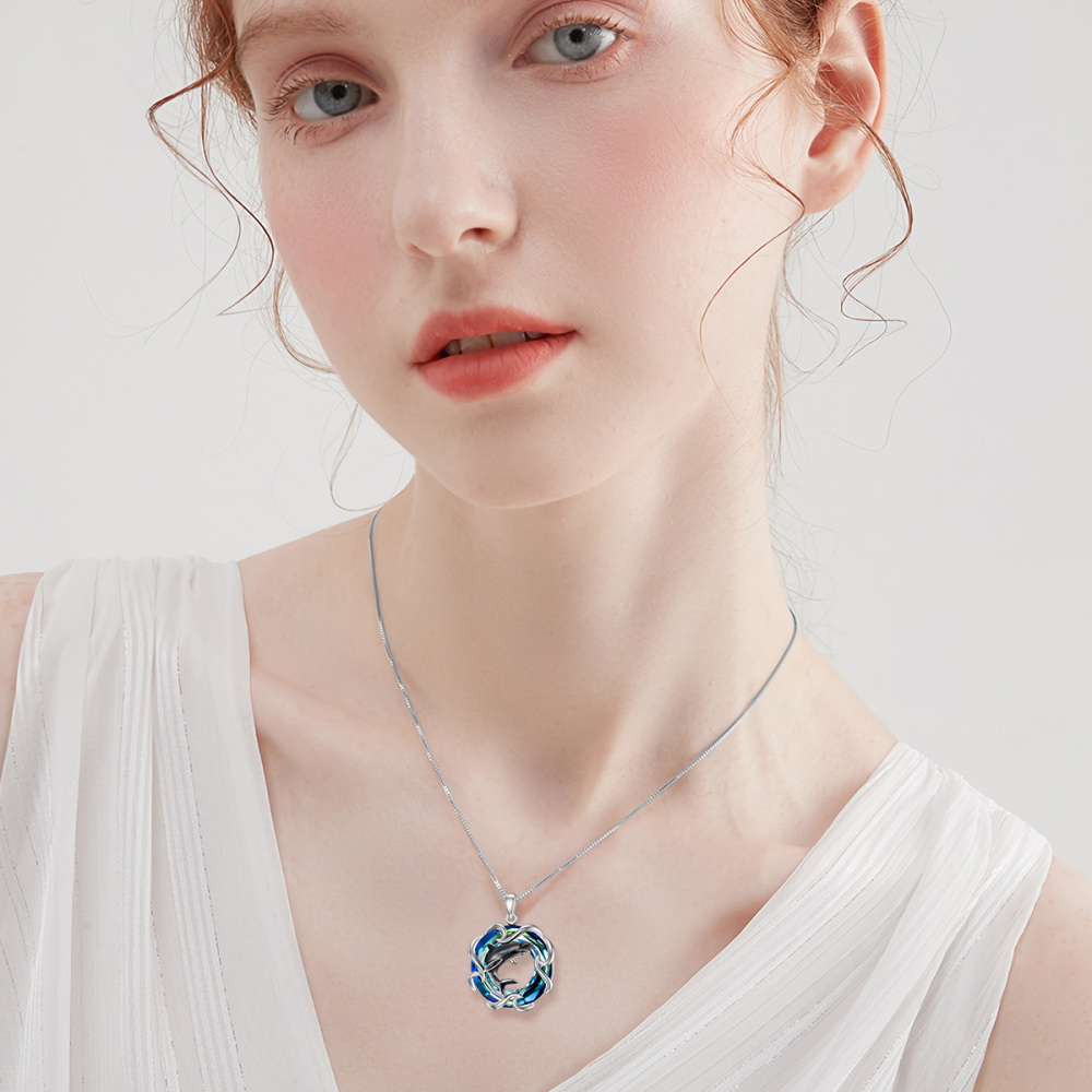 Sterling Silver Shark Crystal Pendant Necklace-2