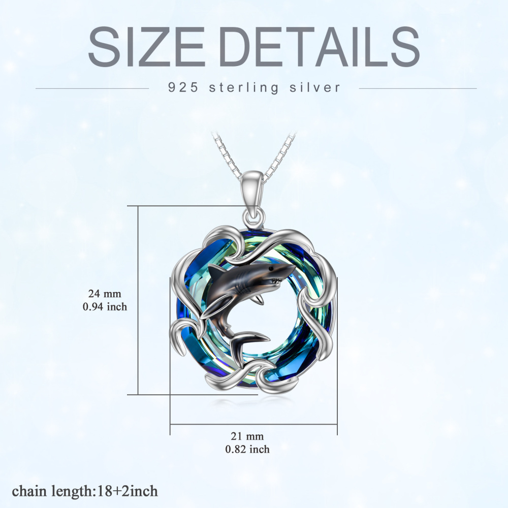 Sterling Silver Shark Crystal Pendant Necklace-5