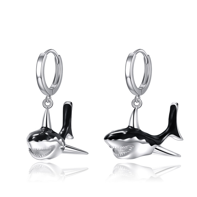 Sterling Silver Shark Drop Earrings-1