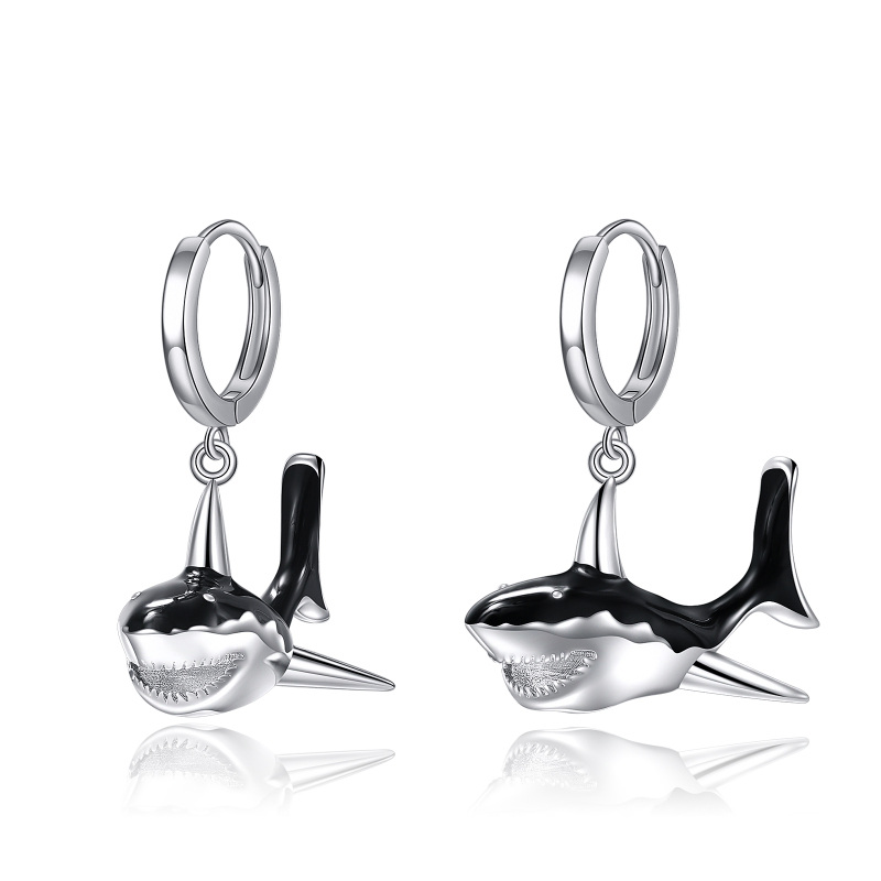 Sterling Silver Shark Drop Earrings-10