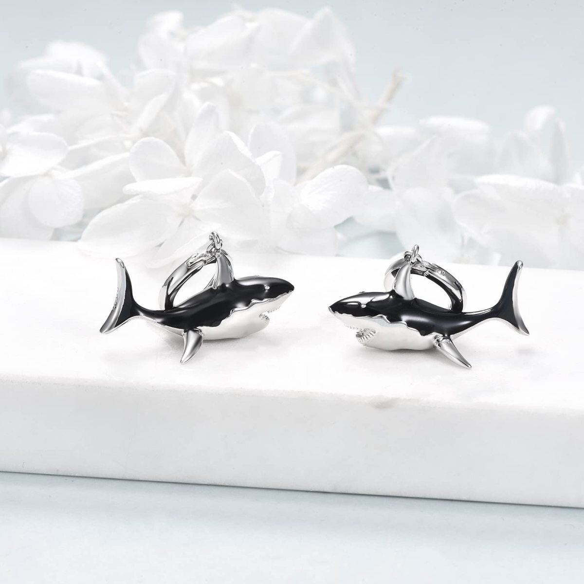 Pendants d'oreilles requin en argent sterling-3