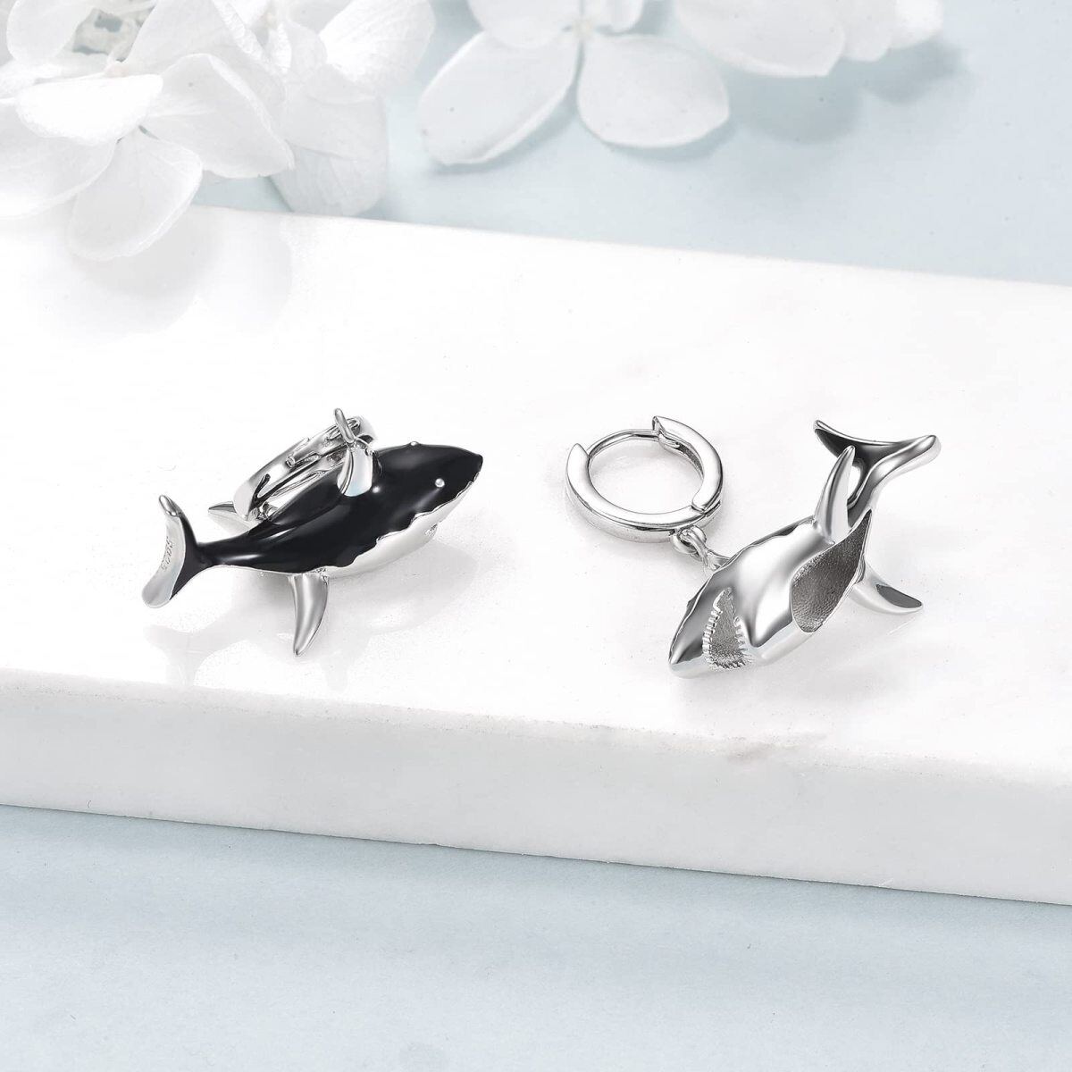 Pendants d'oreilles requin en argent sterling-4