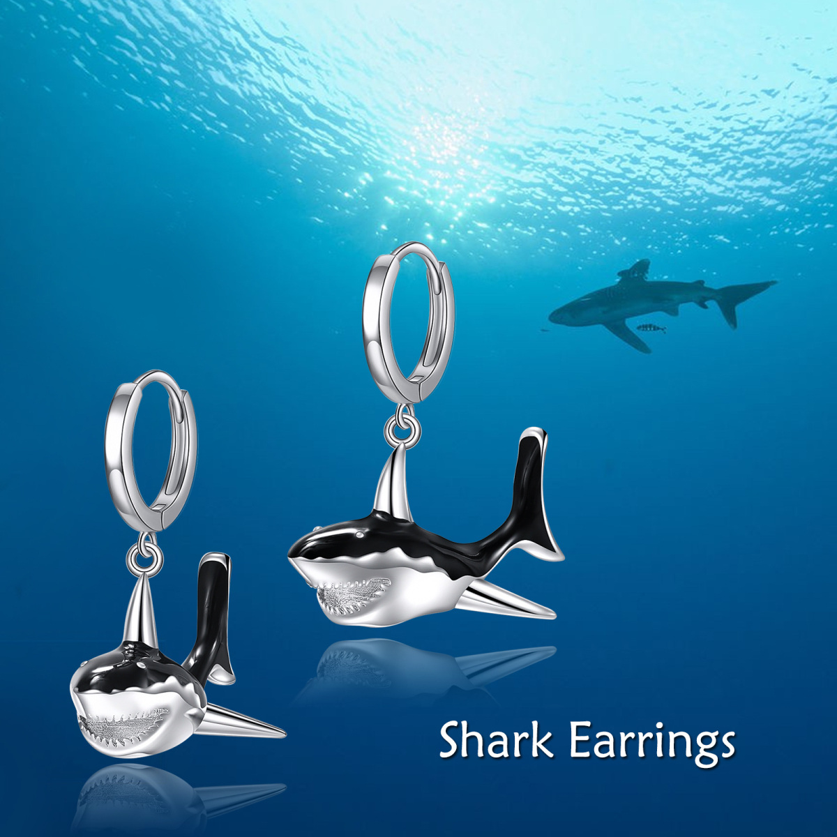 Pendants d'oreilles requin en argent sterling-6