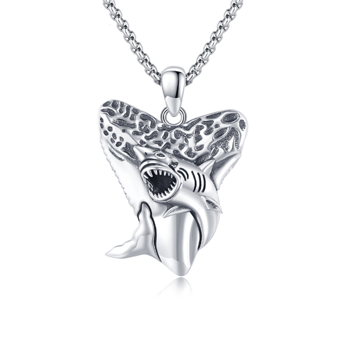 Collier en argent sterling avec pendentif requin pour hommes-1