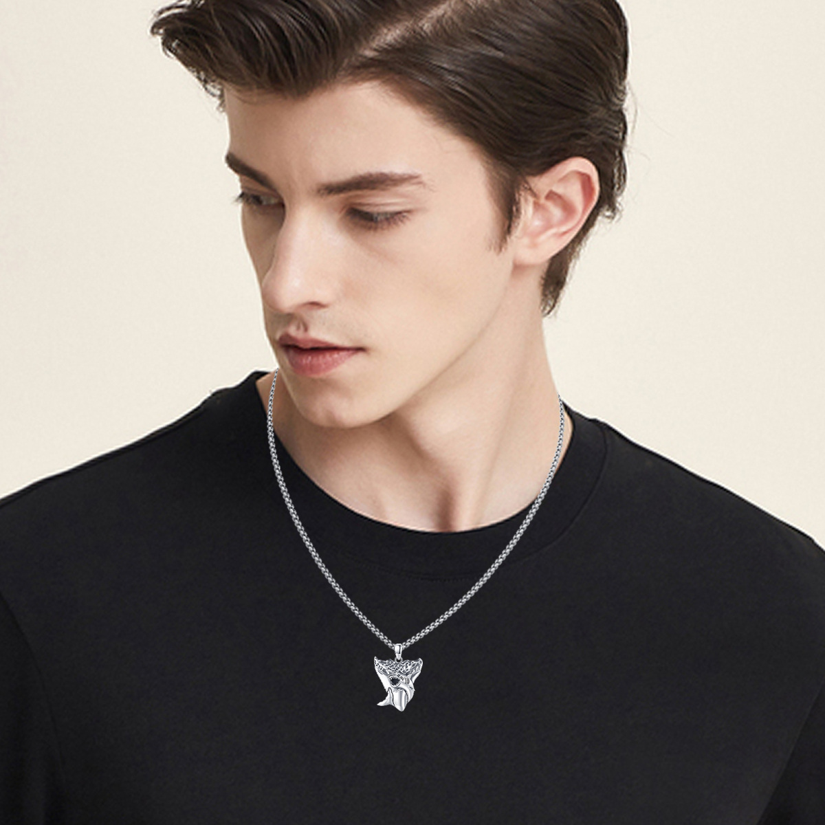 Collier en argent sterling avec pendentif requin pour hommes-2