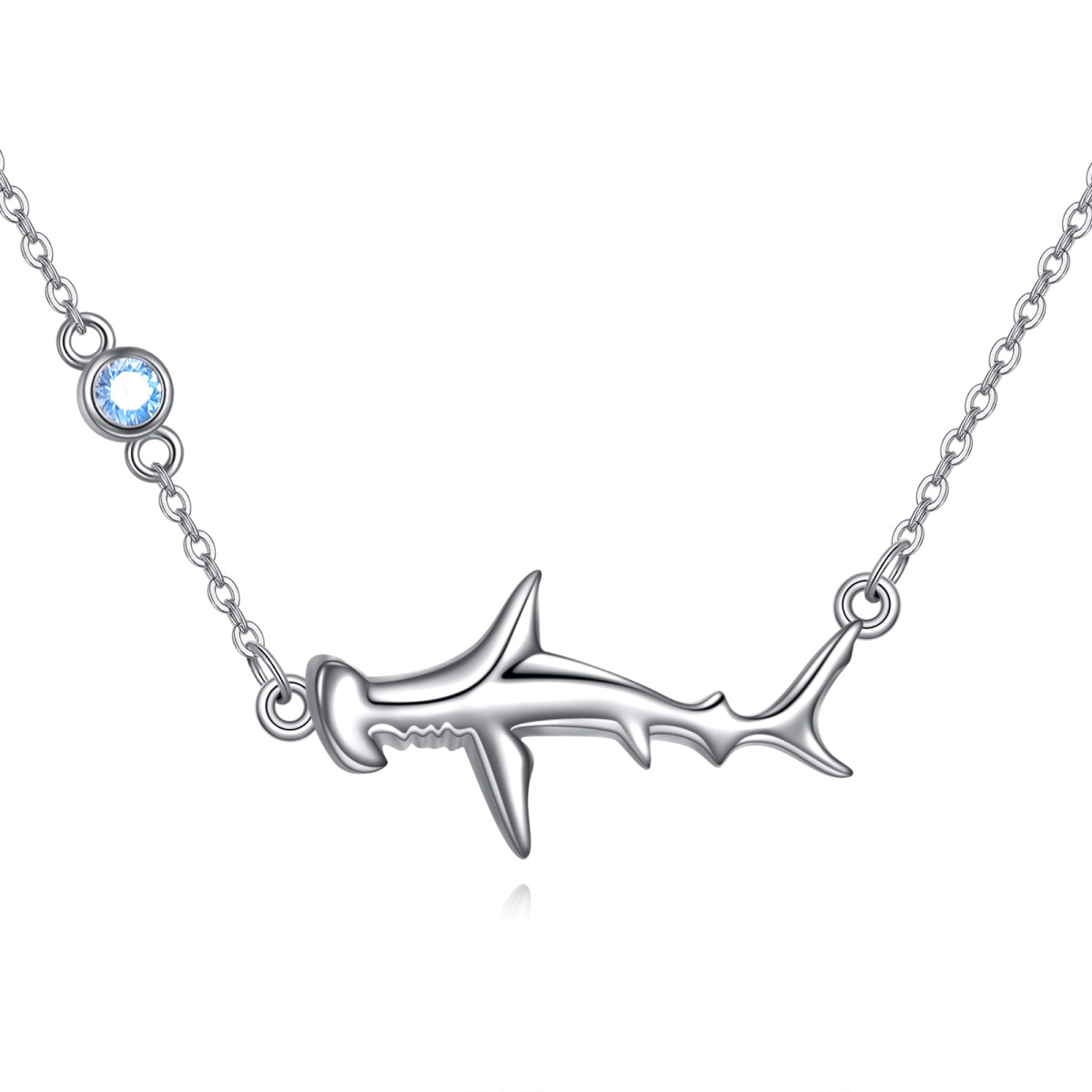 Sterling Silver Cubic Zirconia Shark Pendant Necklace-1