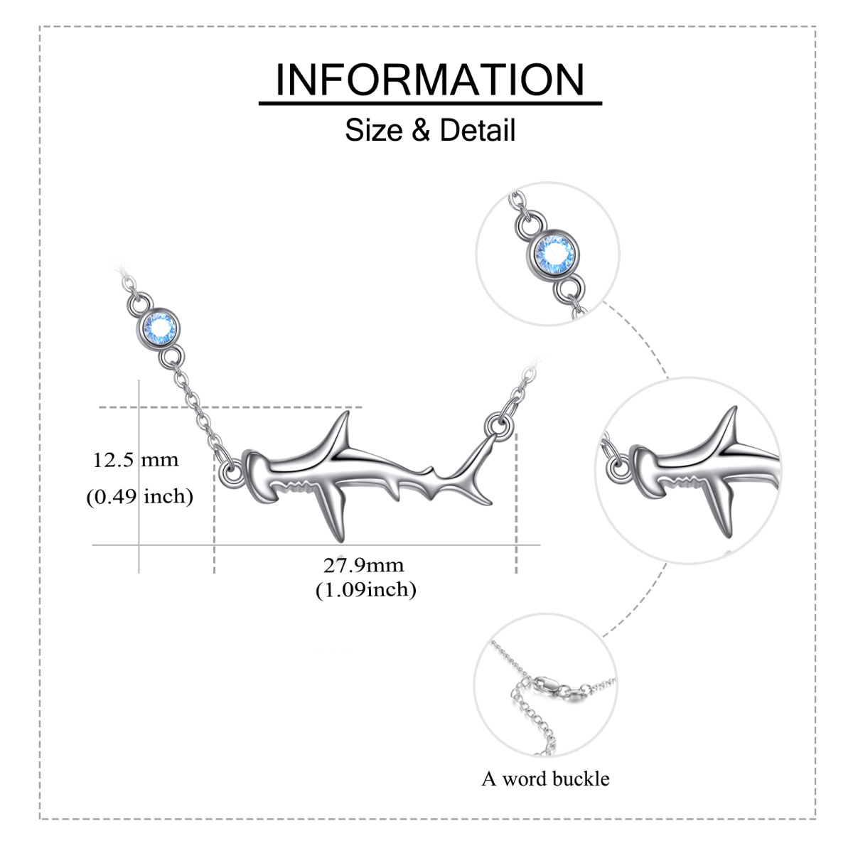 Naszyjnik z wisiorkiem w kształcie rekina ze srebra próby 925 z cyrkonią-5