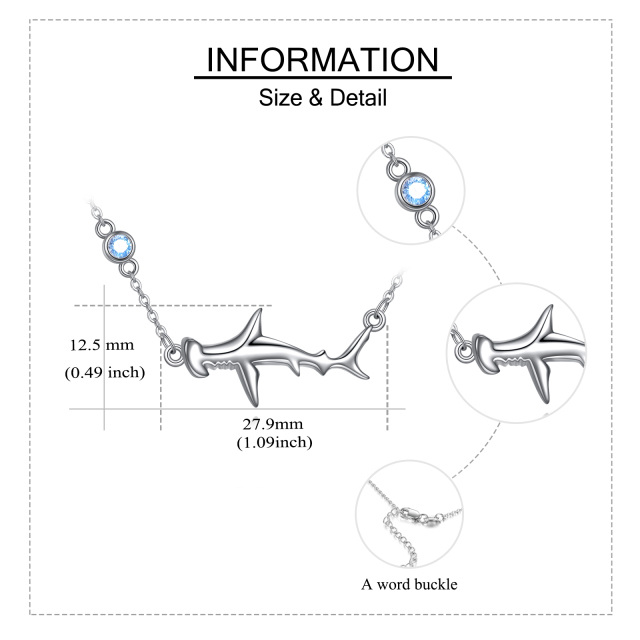Colar com pingente de tubarão e zircônia cúbica de prata esterlina-5