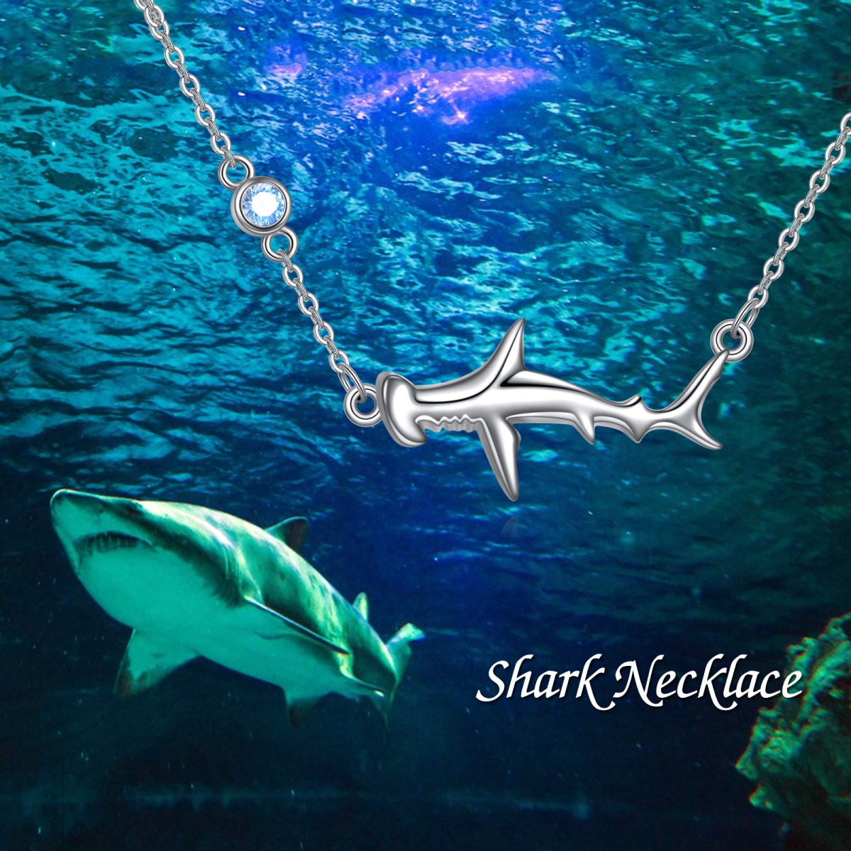 Sterling Silver Cubic Zirconia Shark Pendant Necklace-6