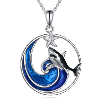 Sterling Silver Shark & Starfish Pendant Necklace-3