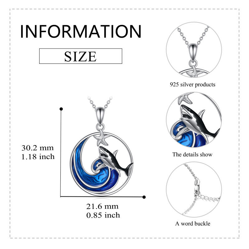 Sterling Silver Shark & Starfish Pendant Necklace-6