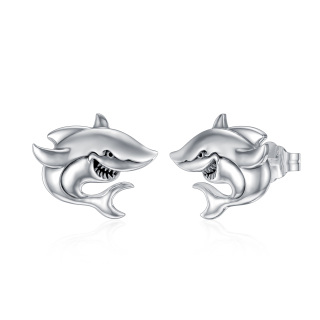 Sterling Silver Shark Stud Earrings-42