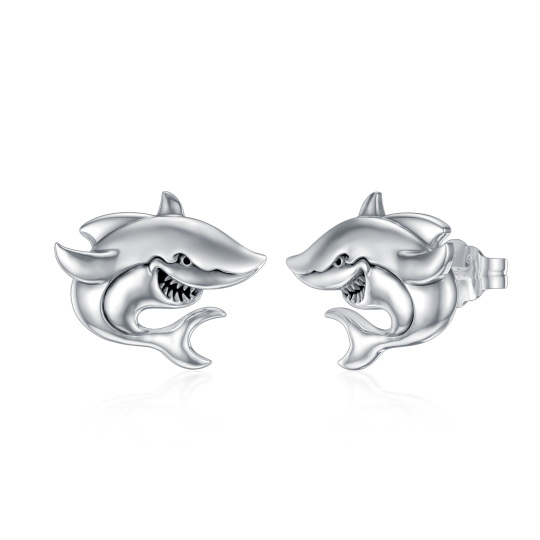 Sterling Silver Shark Stud Earrings