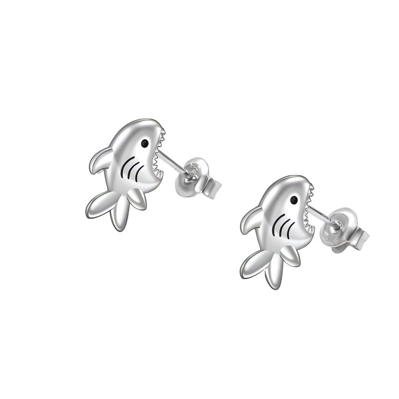 Sterling Silver Shark Stud Earrings-3