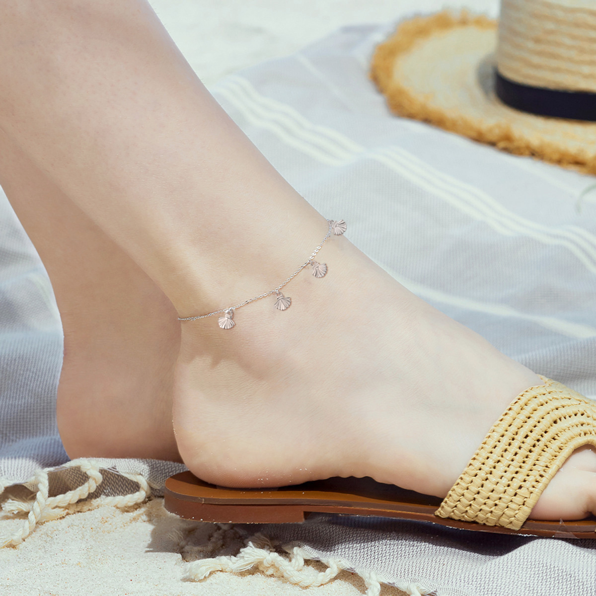 Sterling Silver Shell Single Layer Anklet-2