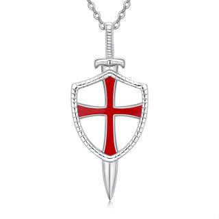 Sterling Silver Shield & Sword Pendant Necklace-34