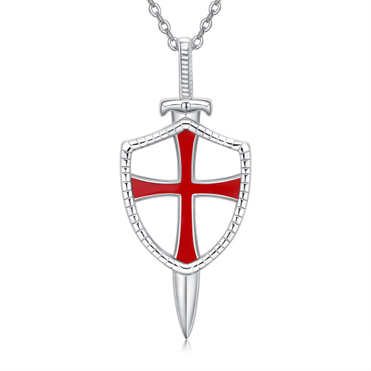 Collana con ciondolo a forma di scudo e spada in argento sterling