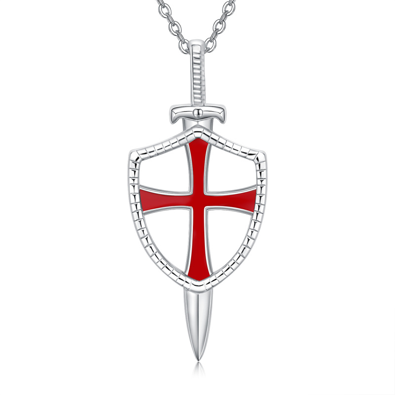 Sterling Silver Shield & Sword Pendant Necklace-15