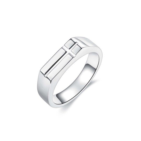 Bague en argent sterling avec croix de signet pour hommes