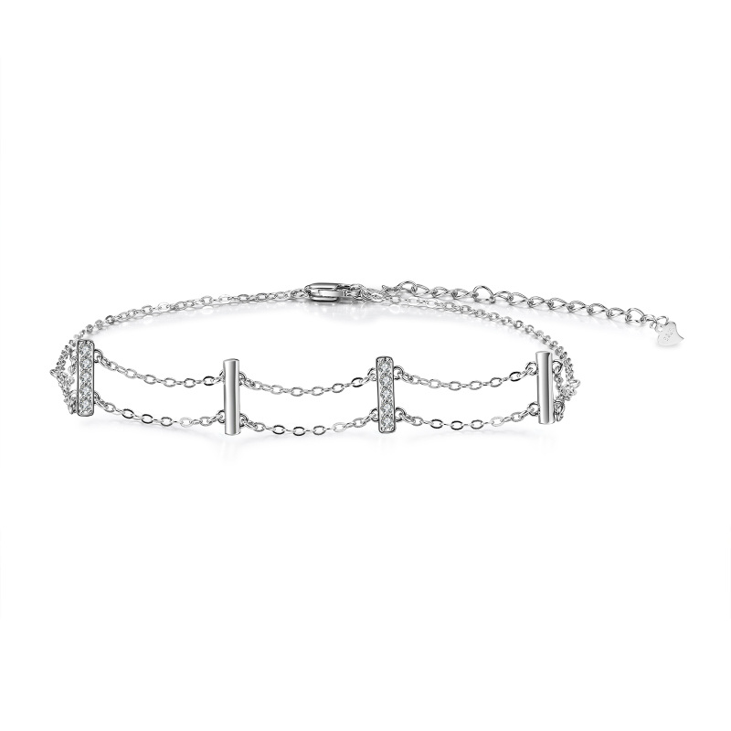 Bracelet de cheville en argent sterling à zircon cubique et à couche unique-1