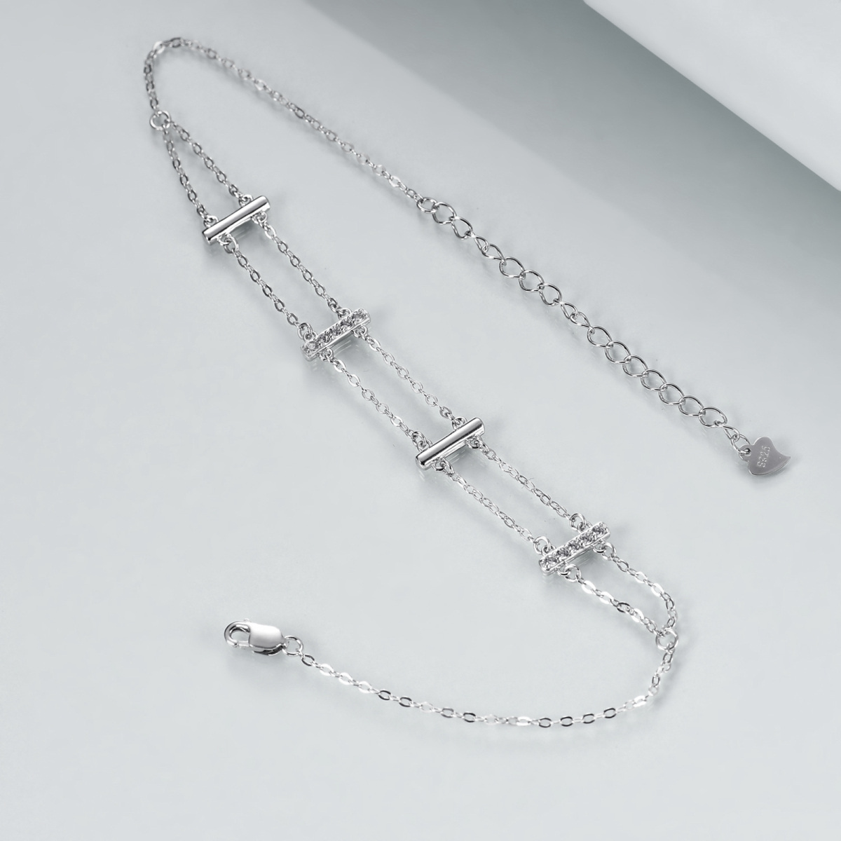 Cavigliera a un solo strato in argento sterling con zirconia cubica-3