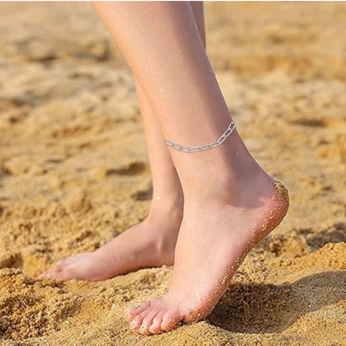 Sterling Silver Single Paper Clip Chain Anklet-3