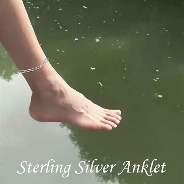 Sterling Silver Single Paper Clip Chain Anklet-5