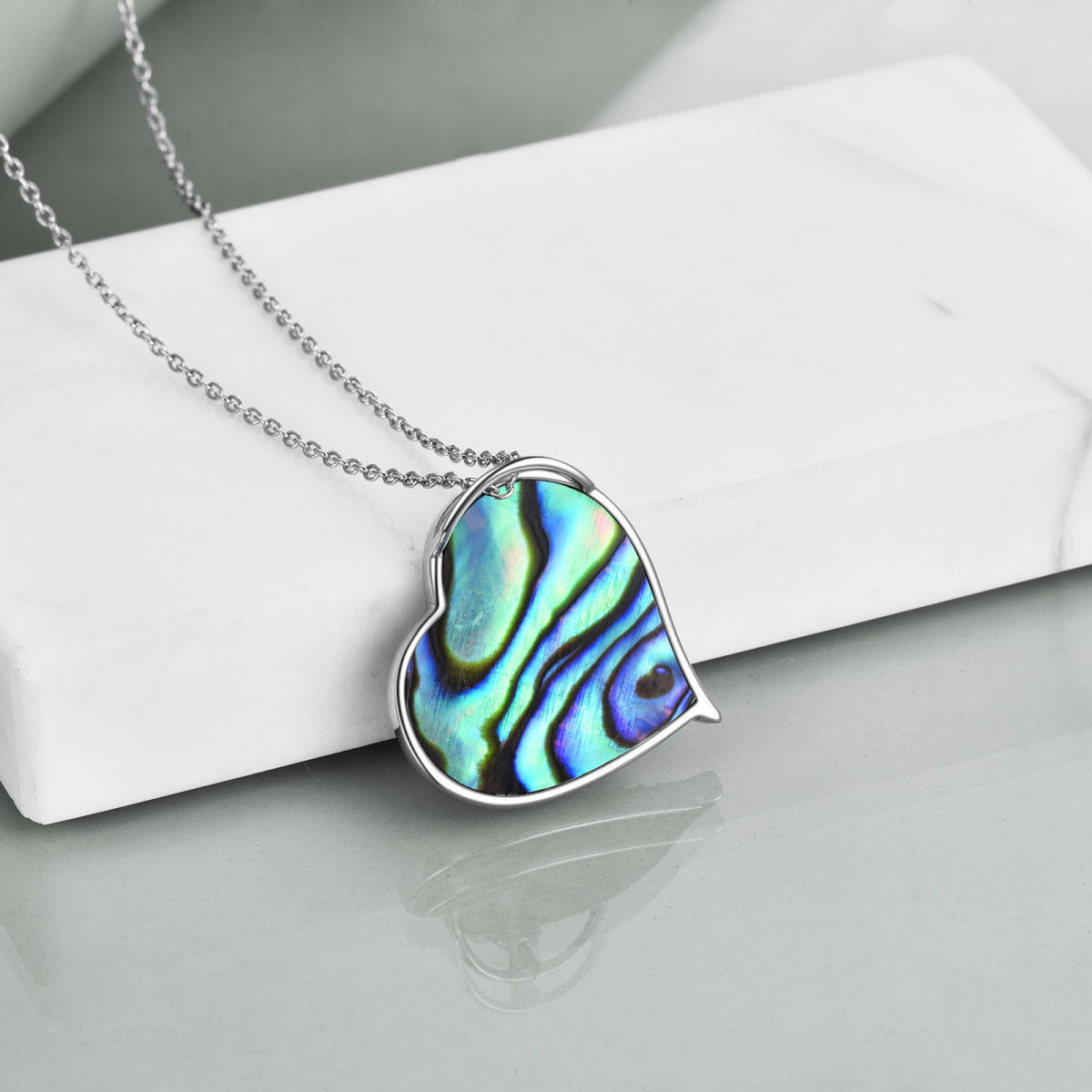 Sterling Silver Two-tone Abalone Shellfish Three Sisters Heart Engraved Necklace for Women-4