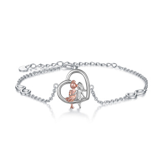 Sterling Silver Two-tone Sisters & Heart Infinity Symbol Charm Bracelet for Women-32