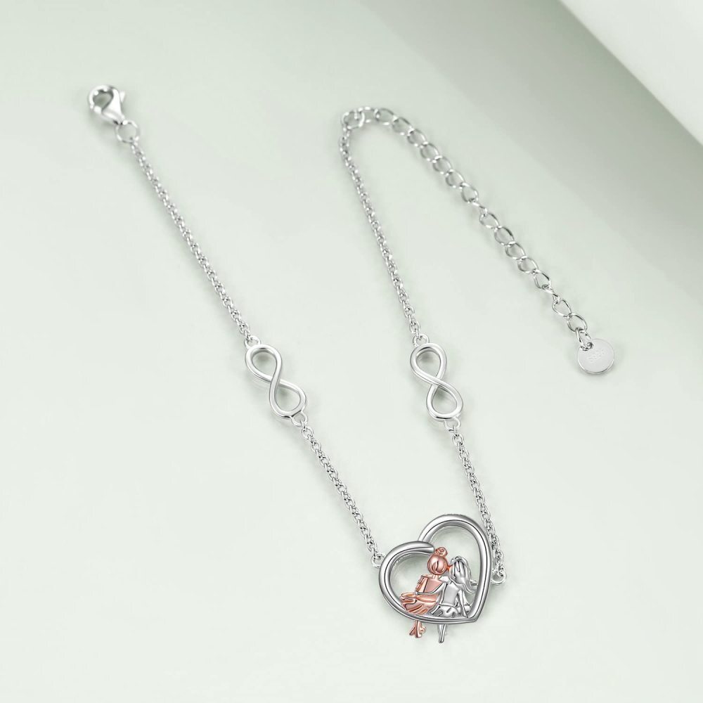 Zweifarbiges Schwestern-Armband aus Sterlingsilber mit Herz-Unendlichkeitssymbol-Anhänger für Damen-2