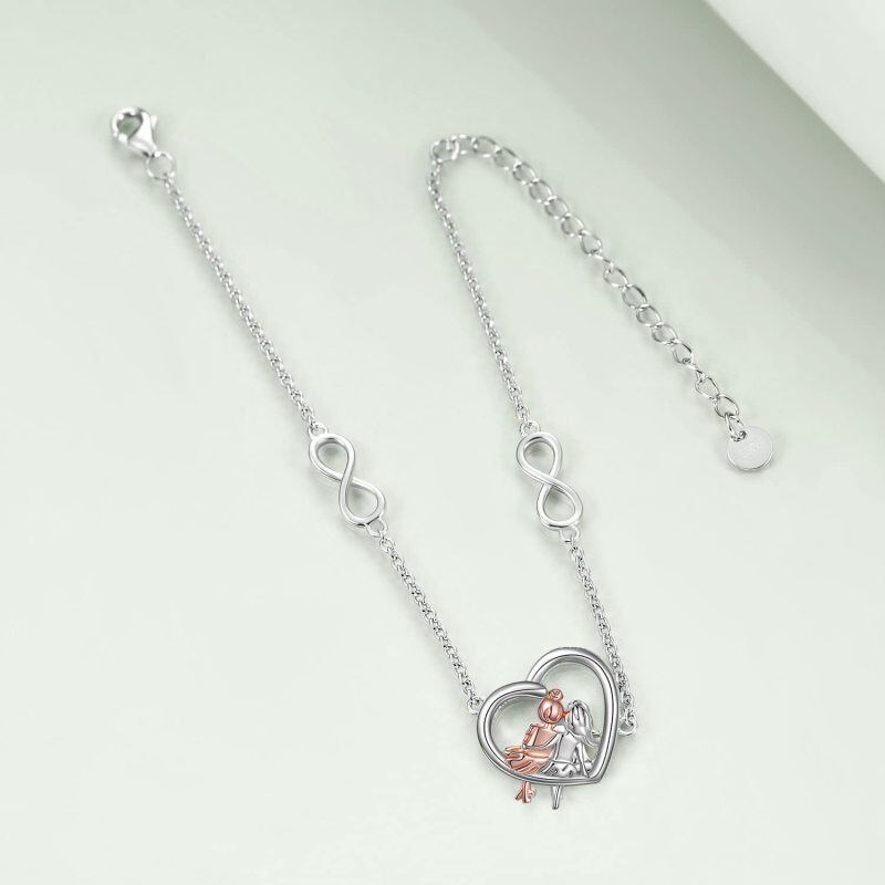 Pulsera con colgante de corazón de dos tonos con símbolo de infinito y hermanas en plata de ley para mujer-2