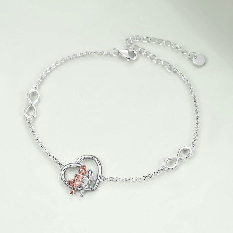 Pulsera con colgante de corazón de dos tonos con símbolo de infinito y hermanas en plata de ley para mujer-3