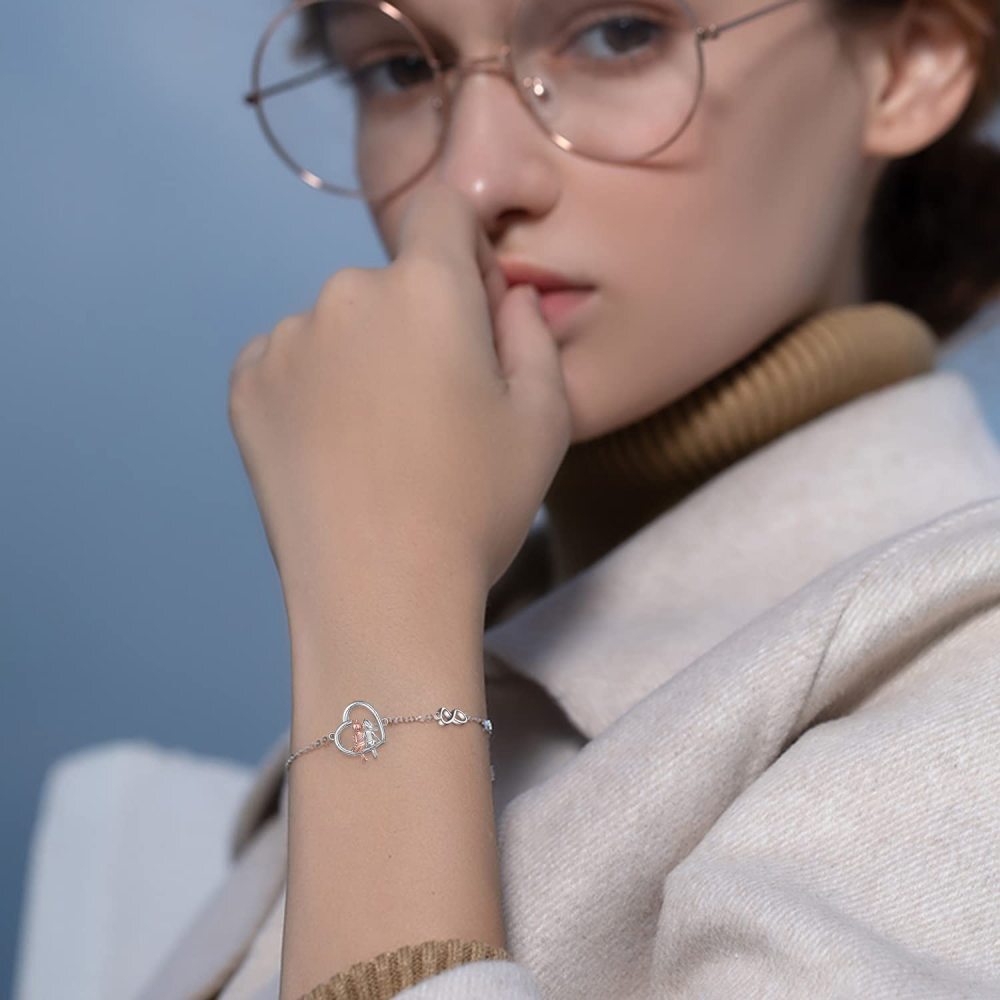 Zweifarbiges Schwestern-Armband aus Sterlingsilber mit Herz-Unendlichkeitssymbol-Anhänger für Damen-4