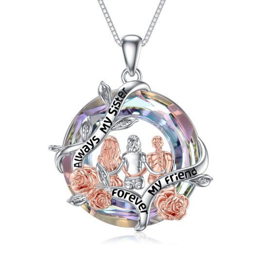 Sterling Silver Sisters Crystal Pendant Necklace