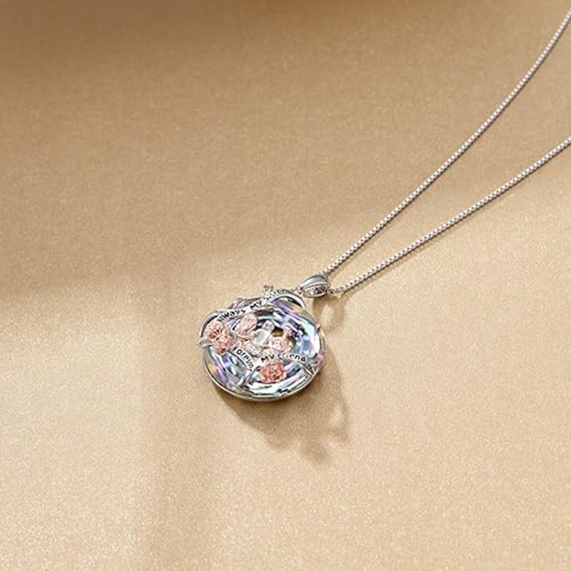 Sterling Silver Sisters Crystal Pendant Necklace-3