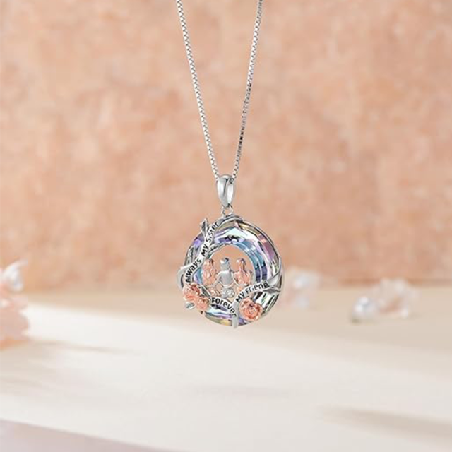 Sterling Silver Sisters Crystal Pendant Necklace-4