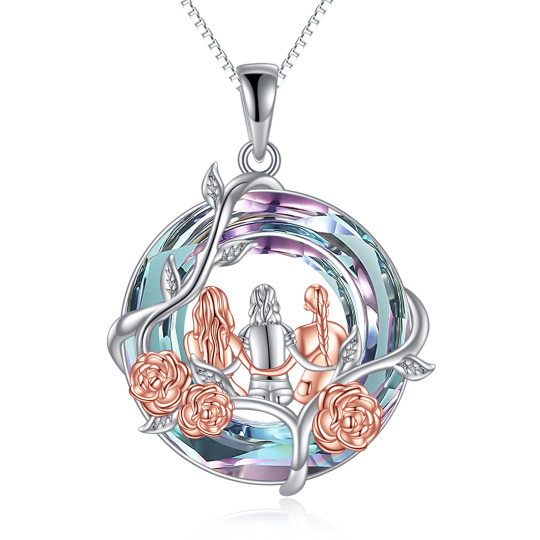 Sterling Silver Sisters Crystal Pendant Necklace