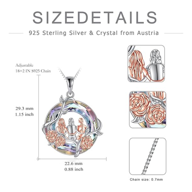 Sterling Silver Sisters Crystal Pendant Necklace-5