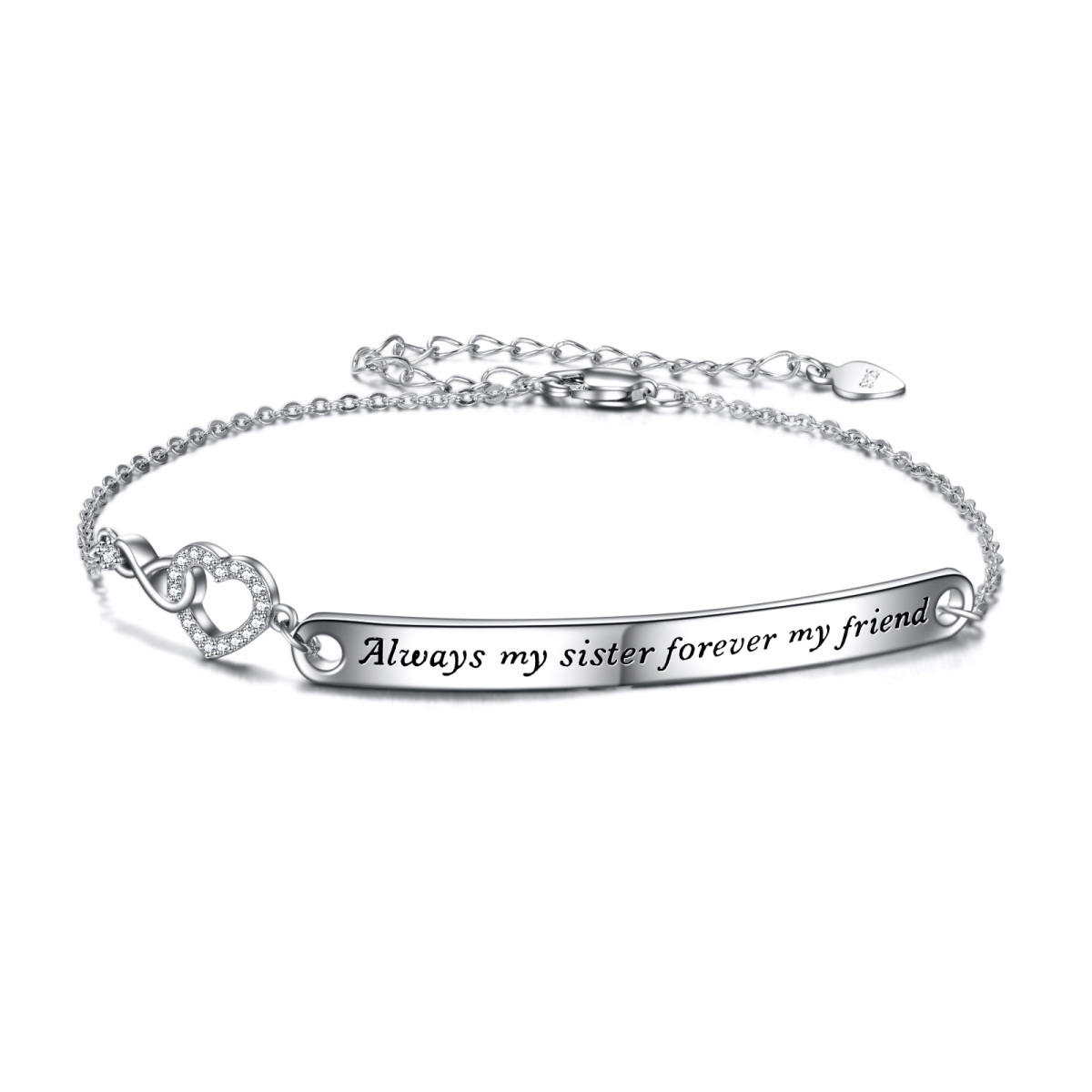 Bracelet d'identification des sœurs en argent sterling avec mot gravé-1