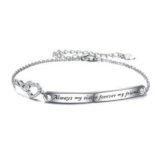 Sterling Silver Sisters Identification Bracelet with Engraved Word-19