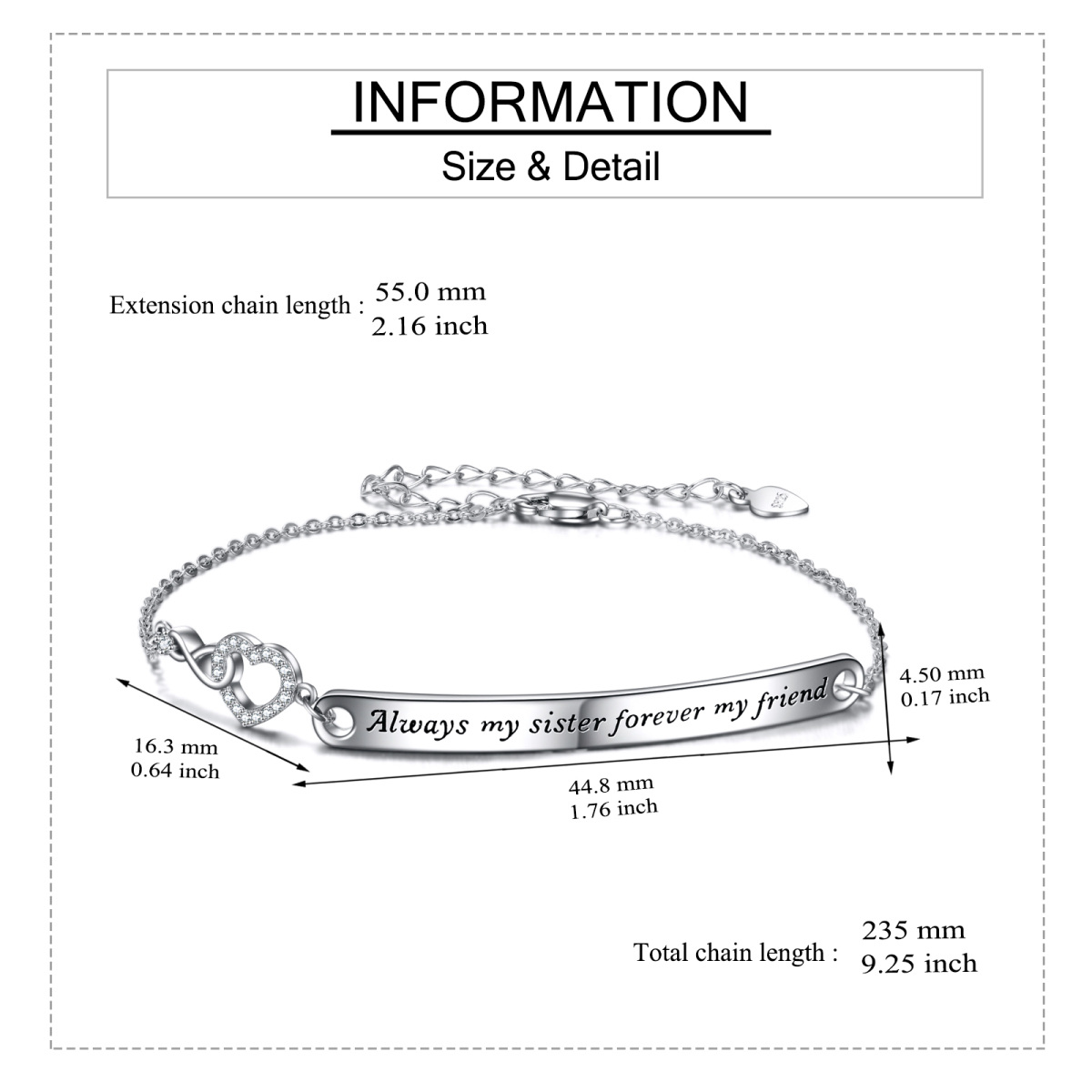 Bracelet d'identification des sœurs en argent sterling avec mot gravé-5