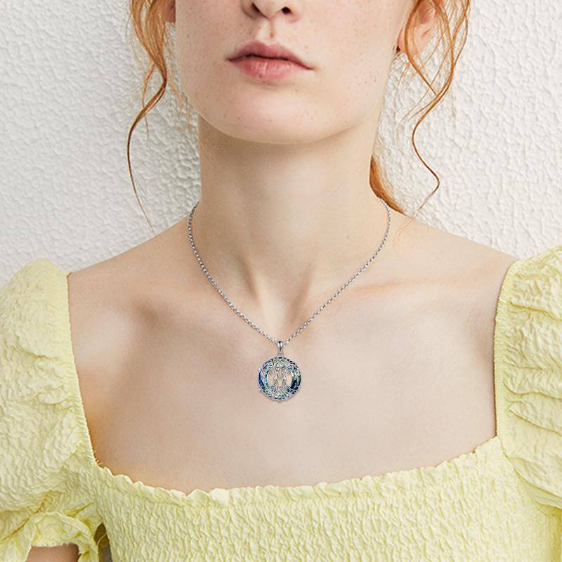 Collier en argent sterling avec pendentif en cristal bleu en forme d'arbre de vie circulaire-2