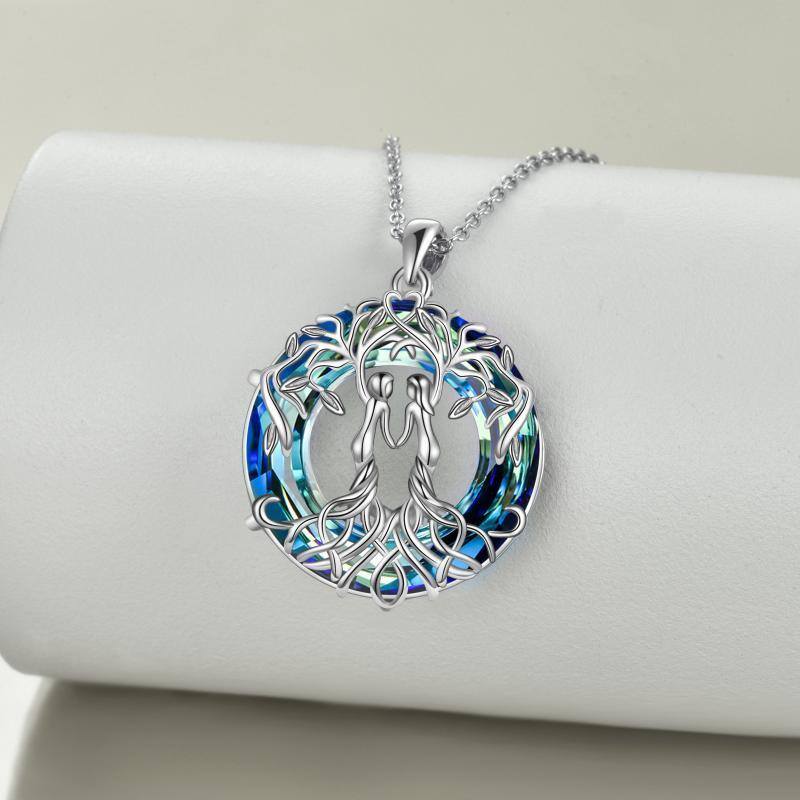 Collier en argent sterling avec pendentif en cristal bleu en forme d'arbre de vie circulaire-3